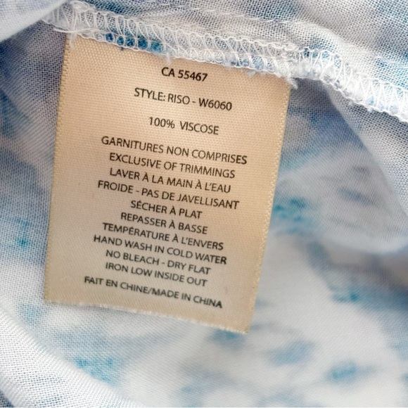 Melissa Nepton Ikat Print Tie Neck Sleeveless Blouse Small Blue - Picture 6 of 7